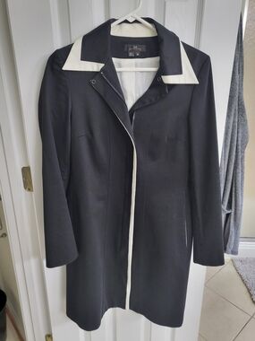 Black & White Womens Long Trench Coat With Contrast Collar
